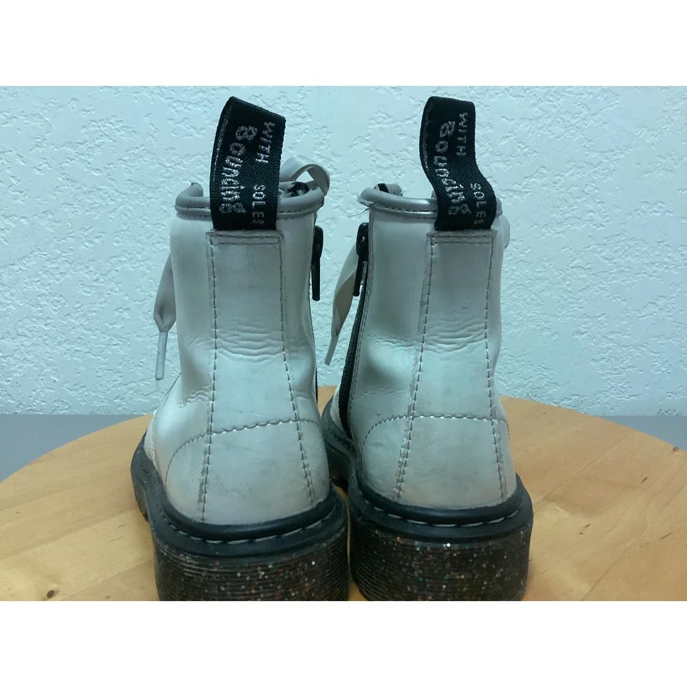 Dr Martens Boots Kids Size 12 Iridescent White Glitter Sole Side Zip Delaney